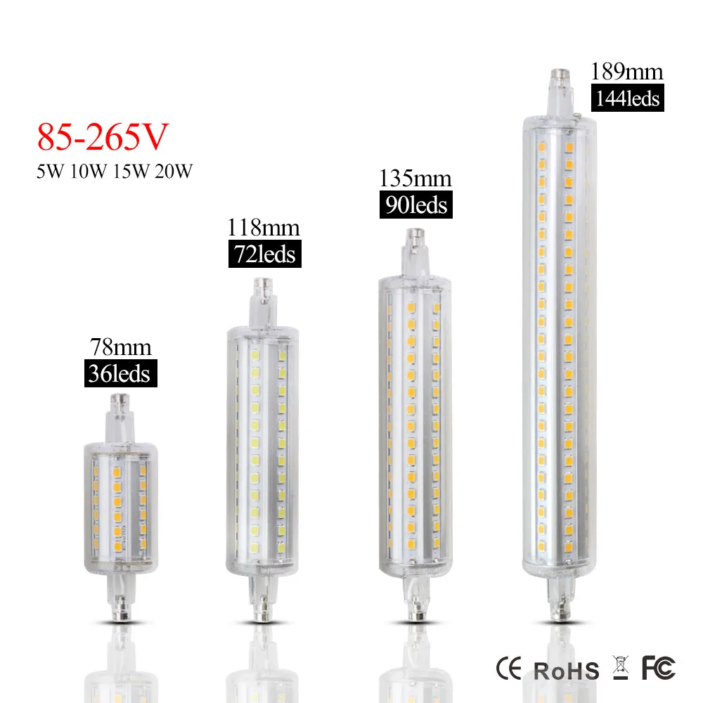 С регулируемой яркостью R7S светодиодный лампы 5 Вт 78 мм 10 Вт 118 мм R7S лампа лампады светодиодный 15W 135 мм 20 Вт 189 мм 2835 потолочные светильник заменить галогенные светильник Bombilla
