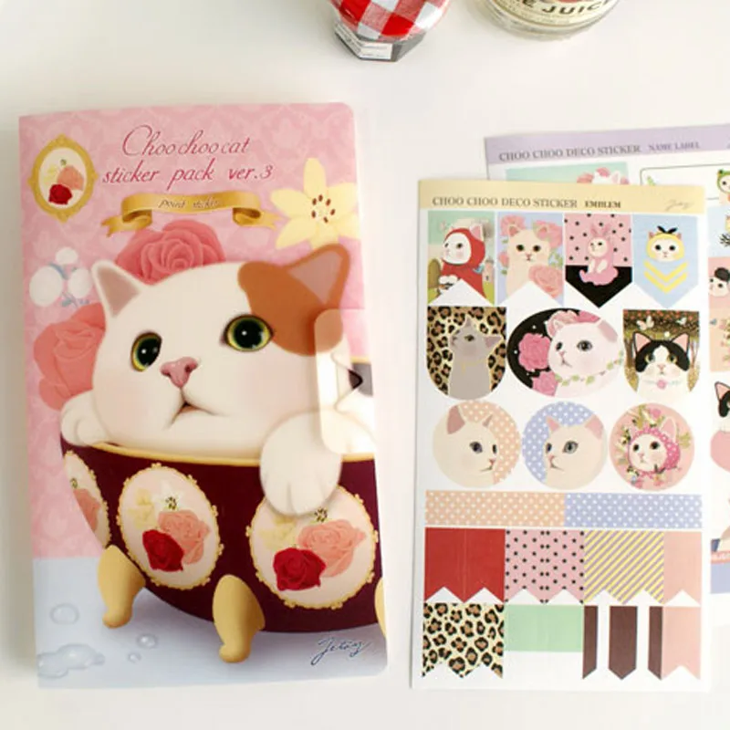 

8 Sheets/lot Korean Jetoy Pink Kawaii Cute Kittens Cat Decoration Sticker DIY PVC and Paper Stickers for Dokibook and Diary