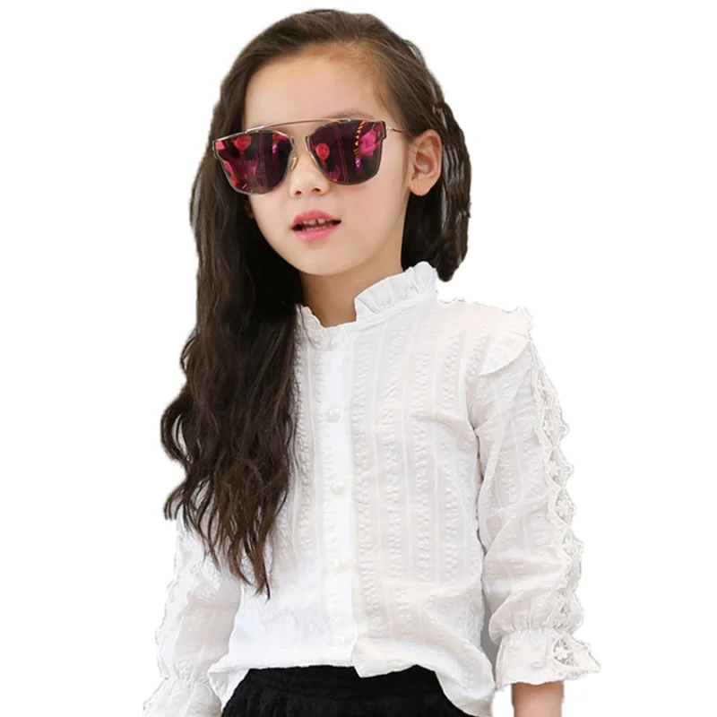 Детские рубашки хлопковая рубашка для девочек Новая Осенняя рубашка для девочек детская одежда с длинными рукавами белая рубашка детская рубашка