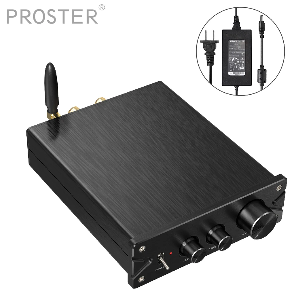 

Proster Bluetooth 5.0 Receiver Stereo Audio Amplifier 2 Channel Mini Hi-Fi Class D Integrated Amp Amplifier Bass+Treble Control
