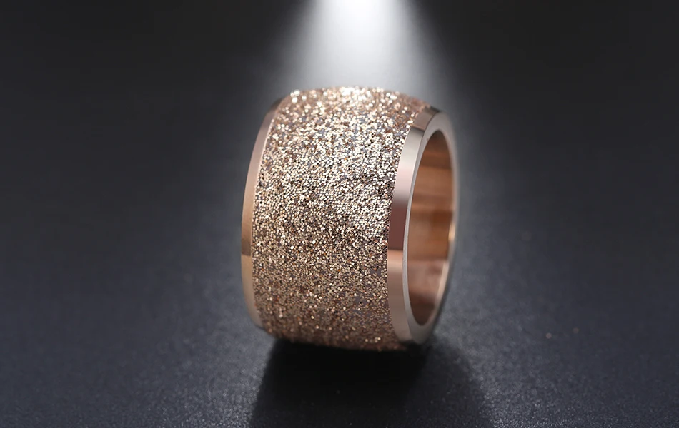 Effie Queen Silver/Rose Gold Color Stainless Steel Rings 16mm Frosting Surface Big Wedding Band Party Ring for Women IR73 8