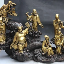 Bi001663 3" Китайский Фиолетовый Бронзовый Золотой Свинка Восемь Бессмертных 8 Бессмертный Статуя Дракона