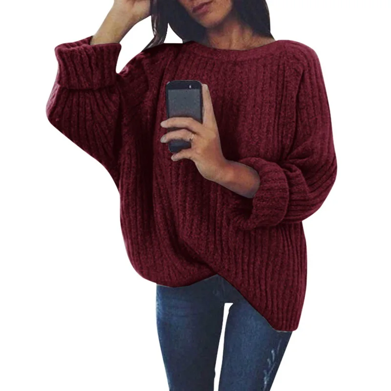 CALOFE, трендовые женские свитера с длинным рукавом, женская уличная одежда, круглый вырез, длинный рукав, пуловеры, свободные одноцветные свитера