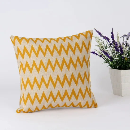 45*45 cm Home Decorative Retro Mustard Yellow Chevron Zig Zag Linen