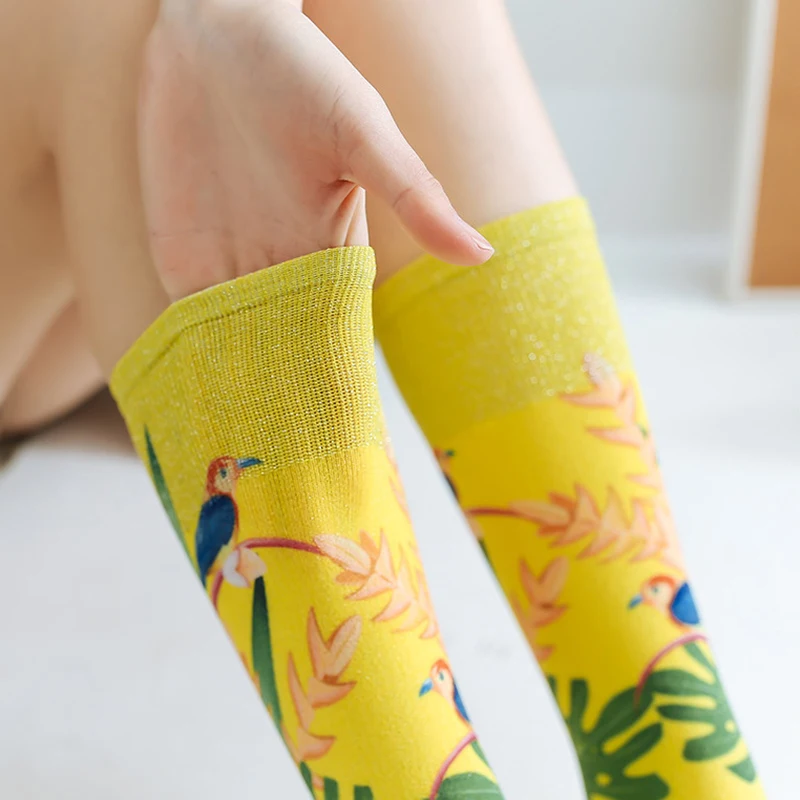 Модные 3D цветные носки женские блестящие высокие носки до колена забавные носки для девочек уличная Harajuku длинные носки Medias хип-хоп