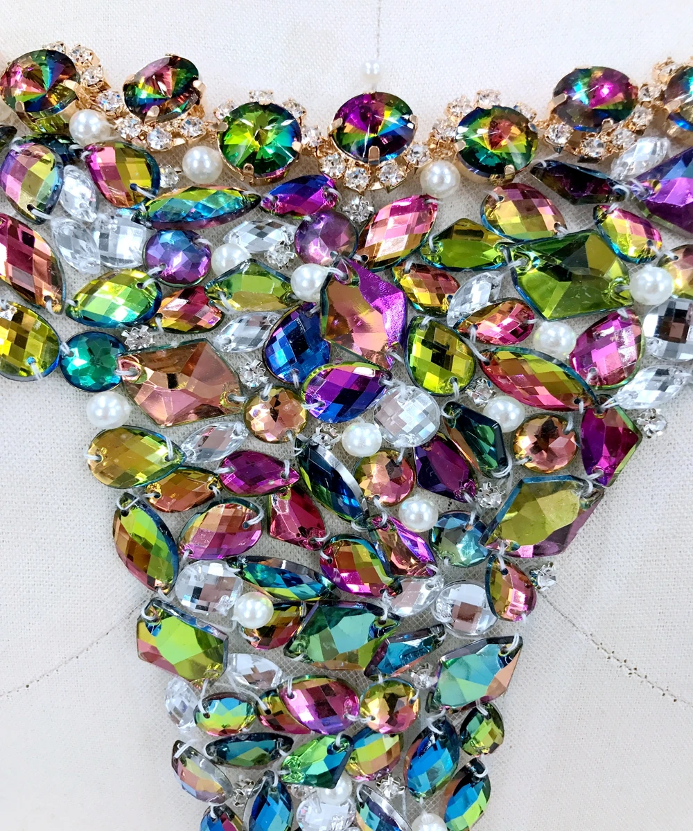 Ручная работа кристаллы патчи отделка пришить разноцветные стразы аппликация на сетке 41*37 см для свадебного платья