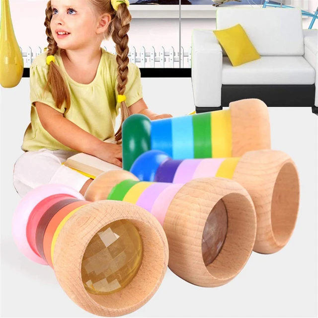 Mini Kaleidoscope Rainbow Wooden Toys Cute Magical Bee Eye Effect Polygon Prism Children Toy 2