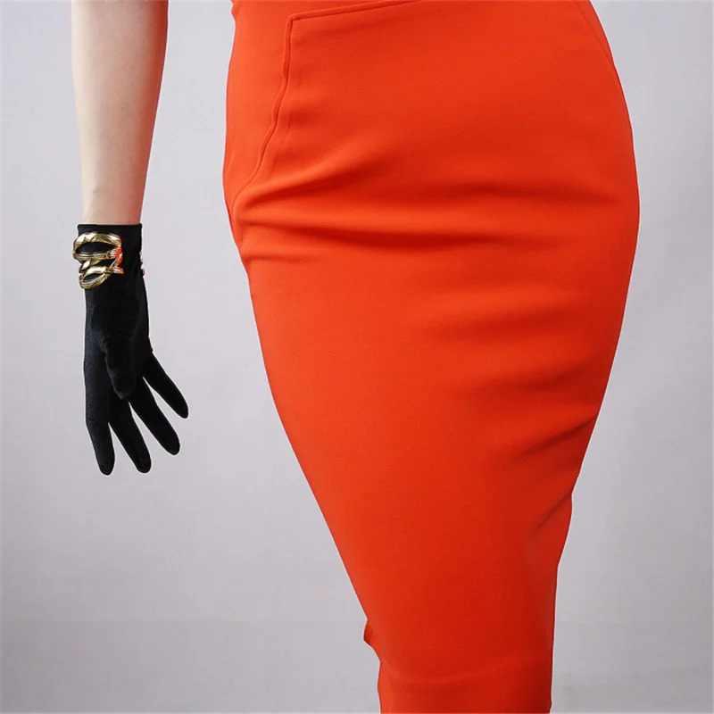 Женская мода Элегантный 40 см бархат Прихватки для мангала Серый Короткие для женщин высокие эластичные фланелевые перчатки TB64