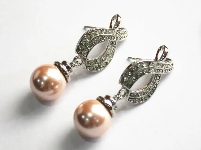 

wholesale latest fashion lady's beautiful silver plated leave +12mm shell pearl bread earring -Bride jewelry free shipping