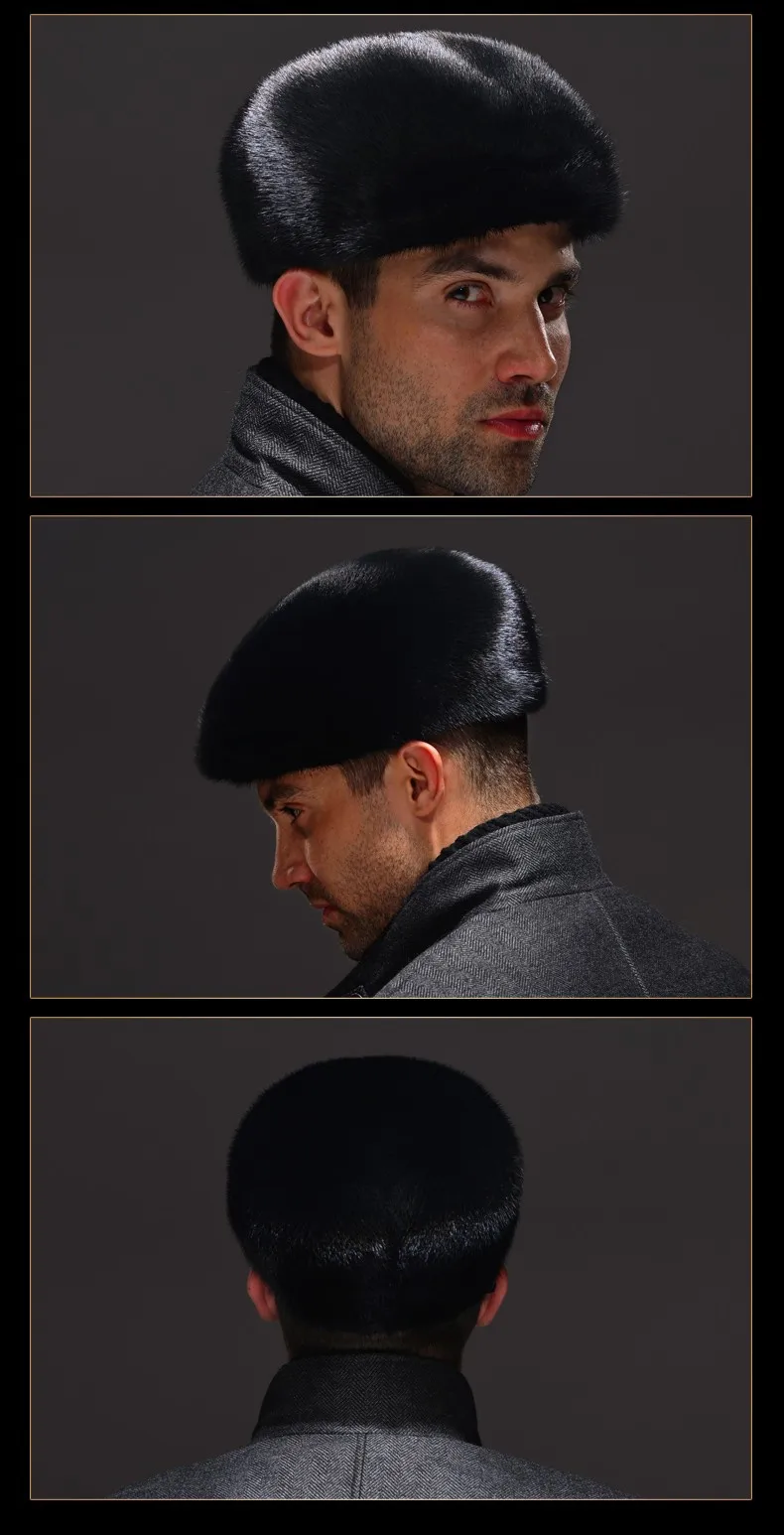 HM038 настоящая норковая шапка зимняя русская Мужская теплая шапка цельная норковая меховая шапка