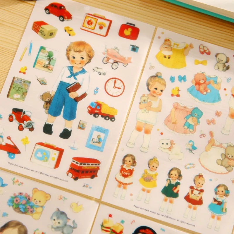 6 PCS New Translucent Lovely Stickers Paper Girls Combination Paper Doll Mate Children Notebook Stationery Decorative Stickers