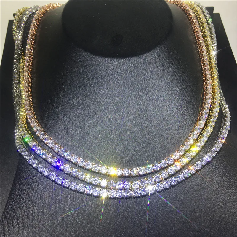 Роскошное теннисное ожерелье, 3 цвета, золотое, с круглой огранкой, 4 мм, AAAAA, циркон, Cz, хип-хоп, вечерние свадебные подвески для женщин, свадебные ювелирные изделия