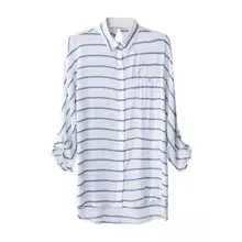 Women Striped Long Sleeve Chiffon T Shirt Summer Casual Loose Tops Clothes S-XL Hot Sale