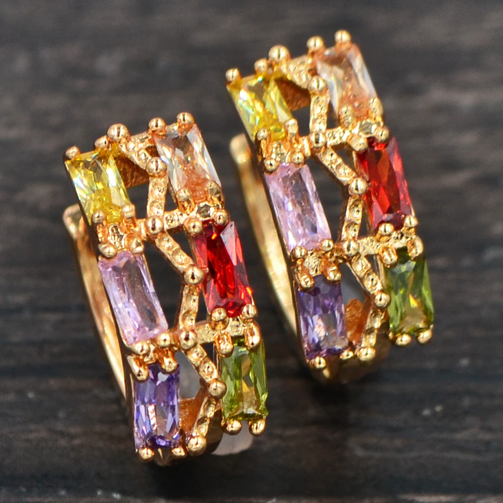 

Fashion Women Gold Color Multicolor Cubic Zirconia Huggie Hoop Earrings Jewelry