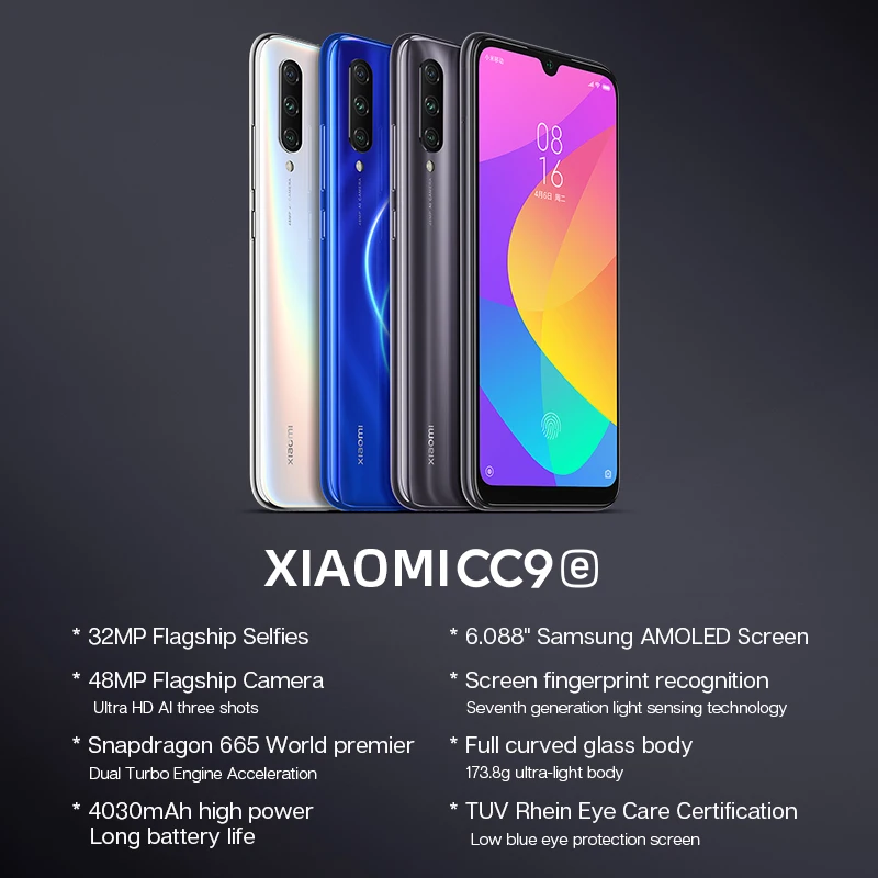 Xiaomi Mi CC9e 9 SE 6 ГБ ОЗУ 64 Гб ПЗУ мобильный телефон Snapdragon 665 6,08" AMOLED 48MP Тройная камера 32MP фронтальная камера