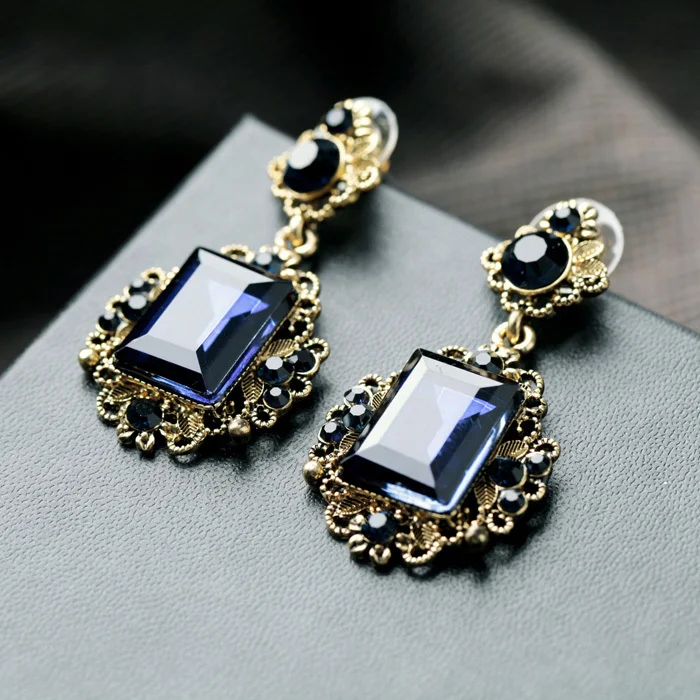 Navy Blue Drop Earring Glass Elegant Earring Simple Earring-in Drop ...