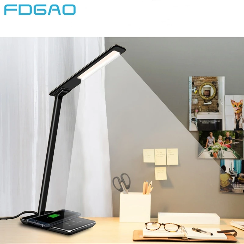 

FDGAO LED Desk Lamp With Qi Wireless Charger For iPhone 8 X XR XS Max Fast Charger For Samsung S9 S8 Charging Pad Dock Station