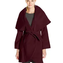 Для женщин осень-зима Марла шерсти с капюшоном Пальто с ремешком с закругленный низ и ремень