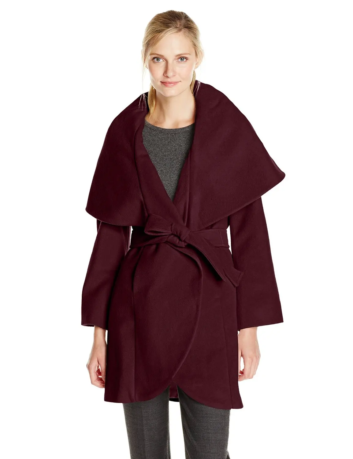 Women's New Autumn Winter Marla Wool Hooded Wrap Coat Featuring Rounded