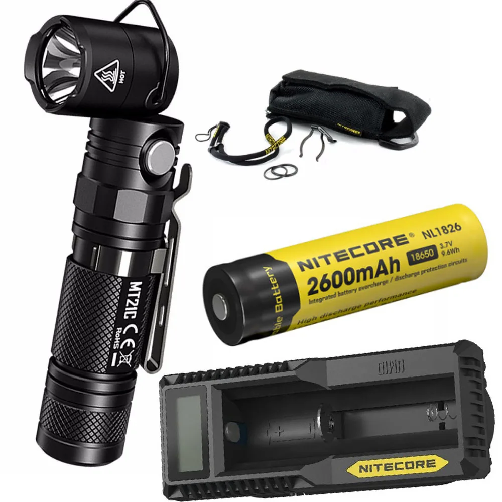 NITECORE MT21C многофункциональный фонарик CREE XP-L HD V6 max 1000 люмен 90 градусов регулируемый фонарь+ аккумулятор 18650+ зарядное устройство - Испускаемый цвет: MT21C NL1826 um10