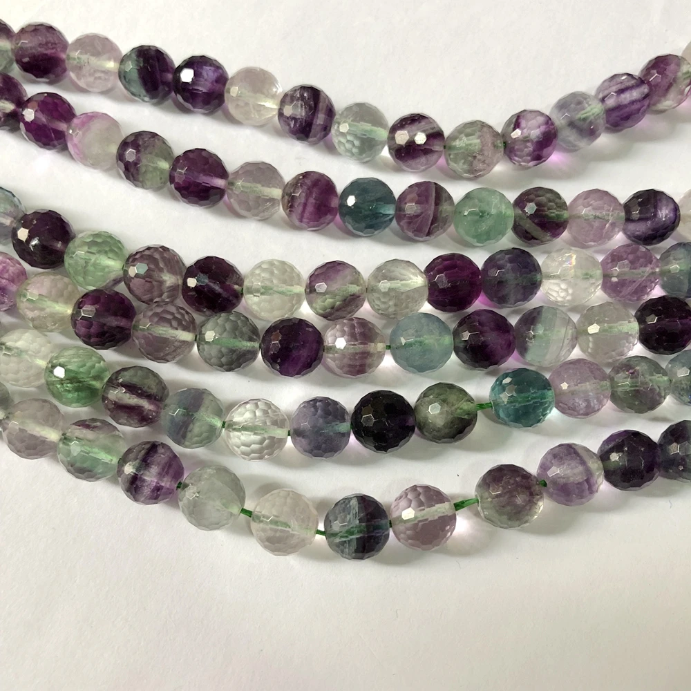 

Wholesale Natural A Quality Rainbow Fluorite Faceted Round Beads 8mm 10mm Micro Faceted Loose Stone Beads 1of 15.5" Full strand