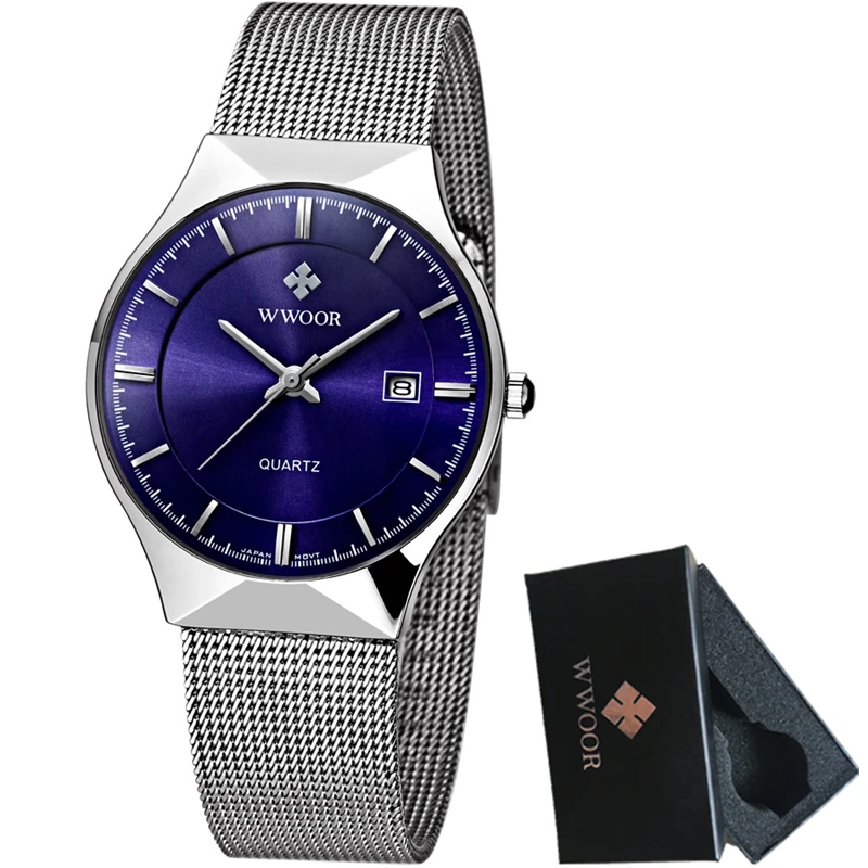

2017 Watch Men WWOOR Mens Watches Top Brand Luxury Waterproof Sport Watch Quartz Steel Mesh Ultra Thin Casual Watches Male Clock