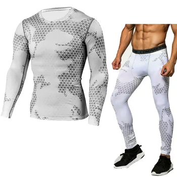 

Men's Compression Run jogging Suits Clothes Sports Set Long t shirt And Pants Gym Fitness workout Tights clothing 2pcs/Sets