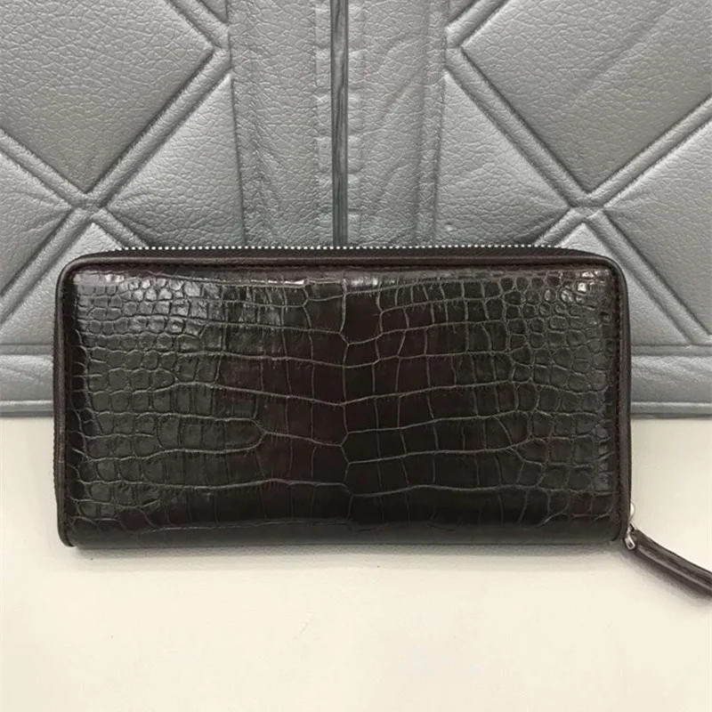 

Business Style Genuine Alligator Leather Zipper Closure Men Long Clutch Wallet Exotic Crocodile Belly Skin Male Man Card Holders