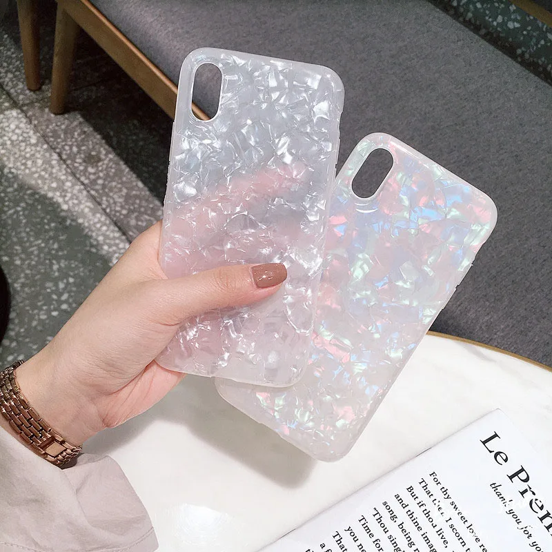 LUDI Cute Half-transparent Marble Phone Case for iphone 7 8 6 6s Plus Soft TPU Glossy Back Cover for iphone X                   2