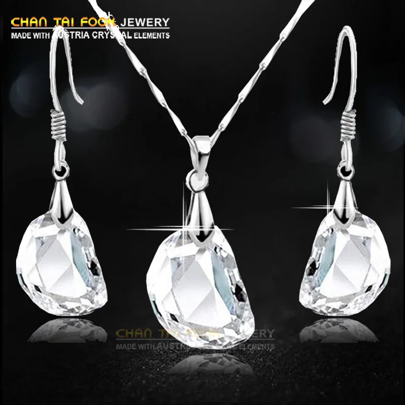 

IREACESS New women fashion silver white quartz crystal Earrings and pendant Necklace bridal jewelry sets