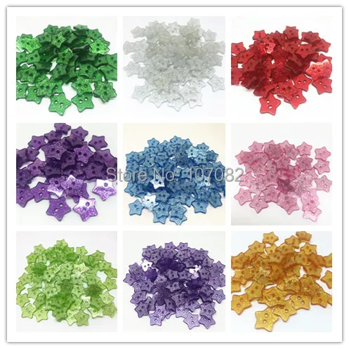 

100pcs Glitter Star Buttons 14mm Resin Sparkle 2 Holes Christmas Sewing Baby Button Cardmaking Embellishments