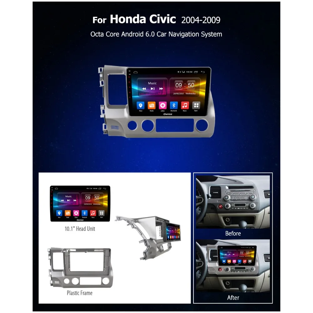 Excellent 10.1" IPS Android 8.1 8 core Car Head Unit Radio Player For Honda Civic 2006 2007 2008 2009 2010 2011 DVD GPS DSP CarPlay 4G+32G 1