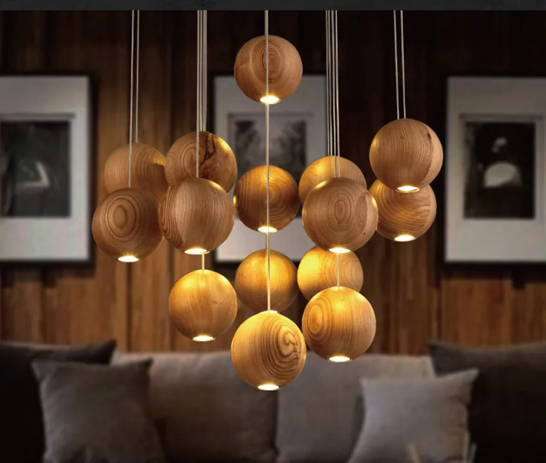 Современный подвесной светильник из цельного дерева, китайский скандинавский деревянный шар, светильник, креативные минималистичные подвесные лампы для бара и ресторана