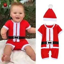 Новый милый Рождественский костюм для младенцев с шапкой, Модный комплект, детские рождественские комбинезоны, 0-24 м