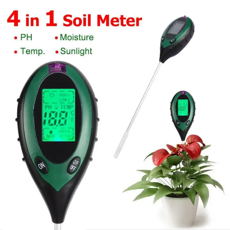 

4in1 LCD Digital Garden Soil PH Meter Tester Moisture Meter Temperature Sunlight Intensity Measurement Soil Acidity Test Tools