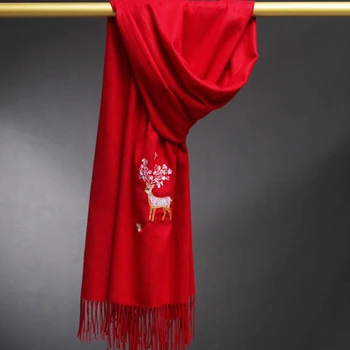 

200*70cm Women Deer type Solid Red shawl cashmere scarves with tassel lady winter warm scarf female outdoors supplies
