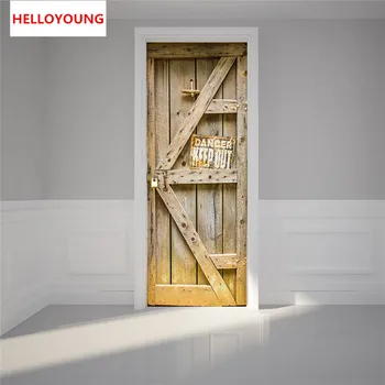 

QT-0308 Dangerous Door Imitation 3D Door Stickers 2pcs/set DIY Mural Bedroom Home Decorative PVC Waterproof Wall Stickers