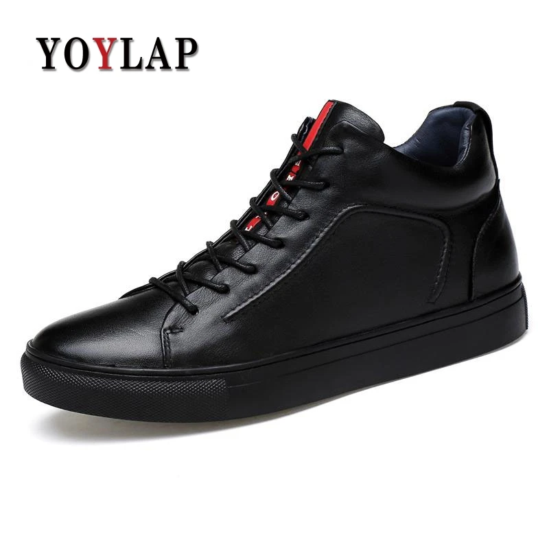 

2018 Spring Big Size 36-48 New 100% Genuine Leather Shoes Men Lace-Up Black High-Top Mens Shoes Casual Ankle Leather Boots Men