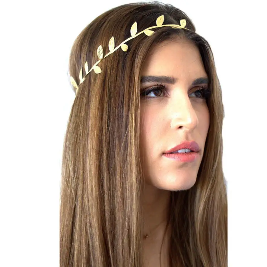 1PCS Bronzing Leaves Headband Handmade Stretchy Hairband 13 Color