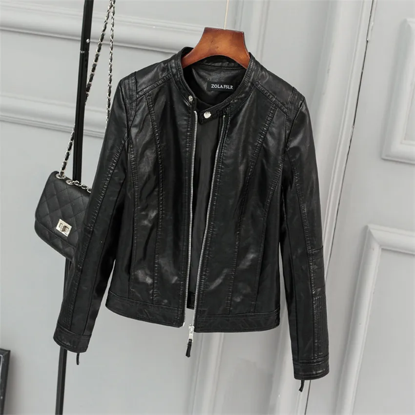 

Gowyimmes Women Slim Biker Motorcycle Short PU Coat Fake Leather Jacket Girl Soft Zipper Leather Jaquetas Women's Clothing PD295