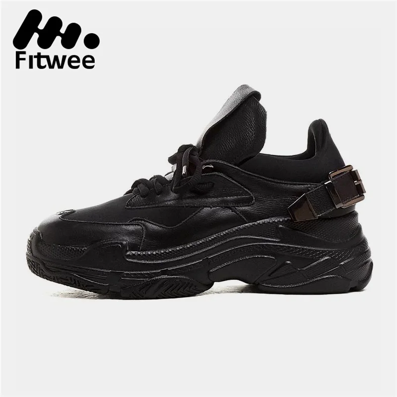 

Taoffen Ladies Genuine Leather Buckle Brand Fashion Running Shoes Women Club Sports Lightweight Sneakers Footwear Size 34-39