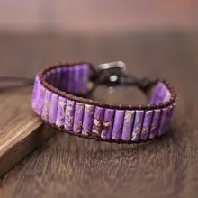 Цветной браслет из натуральной чакры, кожаный браслет, женский браслет, Мужская цепочка на запястье, ювелирные изделия из Императорского камня