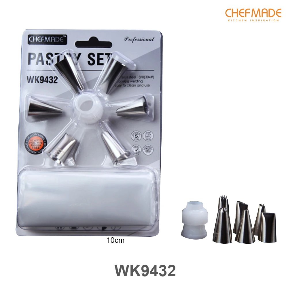 

CHEFMADE Pastry Set, Plastic Decorating Coupler 6PCS Decorating Tip and 10PCS Pastry Bags