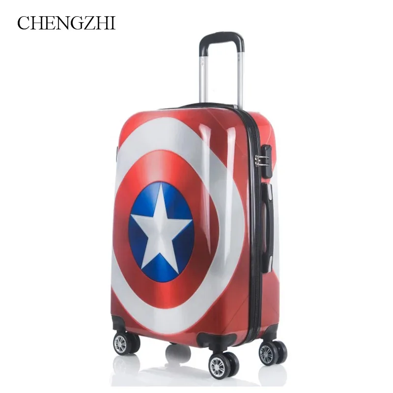 CHENGZHI Мультфильм Капитан Америка 2" 24" дюймов сумки на колёсиках для мужчин и женщин тележка чемодан дорожные чемоданы с колёса