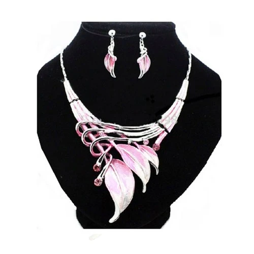 Classic Multi Color Leafs Bridal Necklace and Earring Set