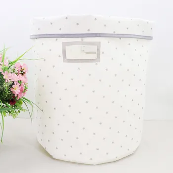 

Storage bucket folding laundry basket cotton linen waterproof white stars sheets dirty clothes storage box L0508