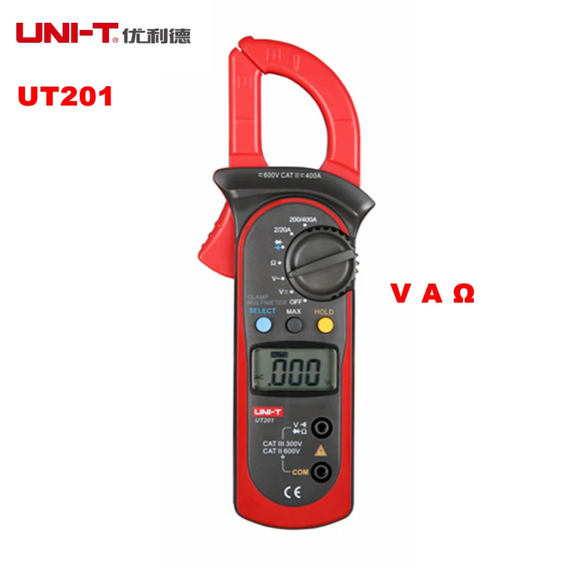 

UNI-T UT201 AC 2A~400A Digital Clamp Multimeter AC/DC Voltage Detector AC Current Resistance/Ohm Meter Tester Auto Range