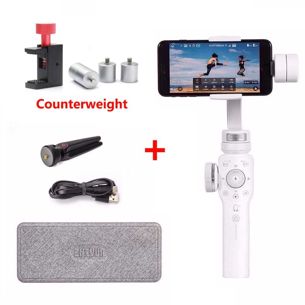Zhiyun Smooth 4 3-осевой ручной шарнирный стабилизатор для камеры GoPro/Feiyu Vimble 2 селфи-палка+ Противовес для iPhone X, 8, 7 и т. Д. смартфон