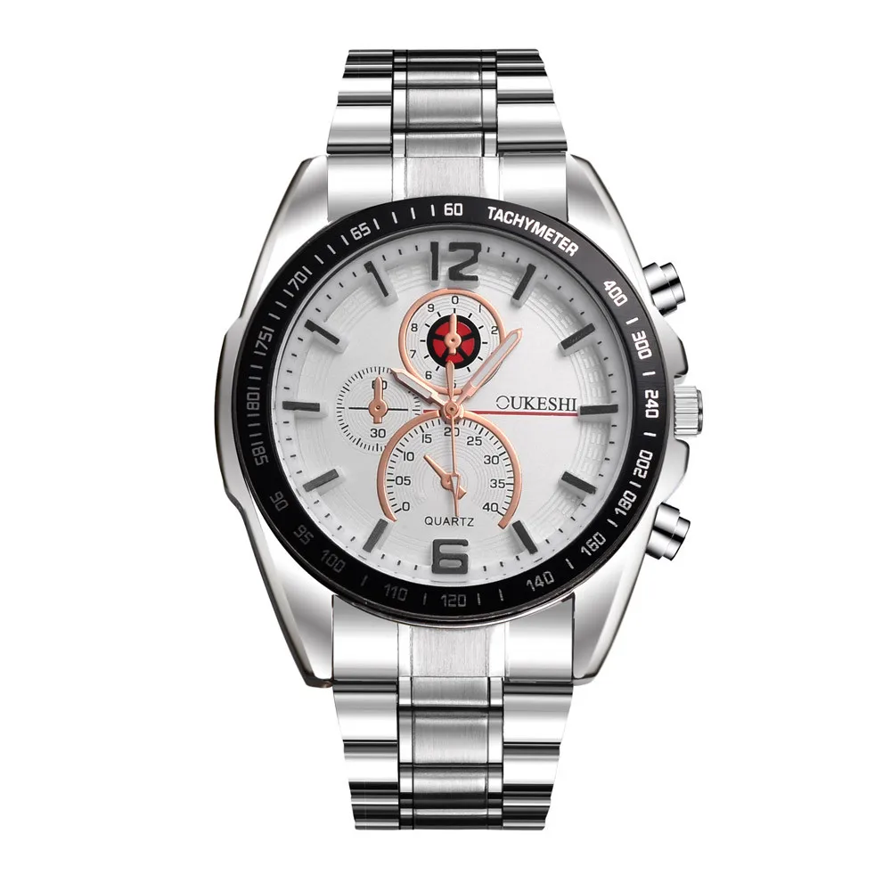 

Men's Stainless Steel Sports Watch 2018 Alloy 3-Ring Dial Quartz Military Sport Steel Band Dial Wrist Watch erkek saat A60