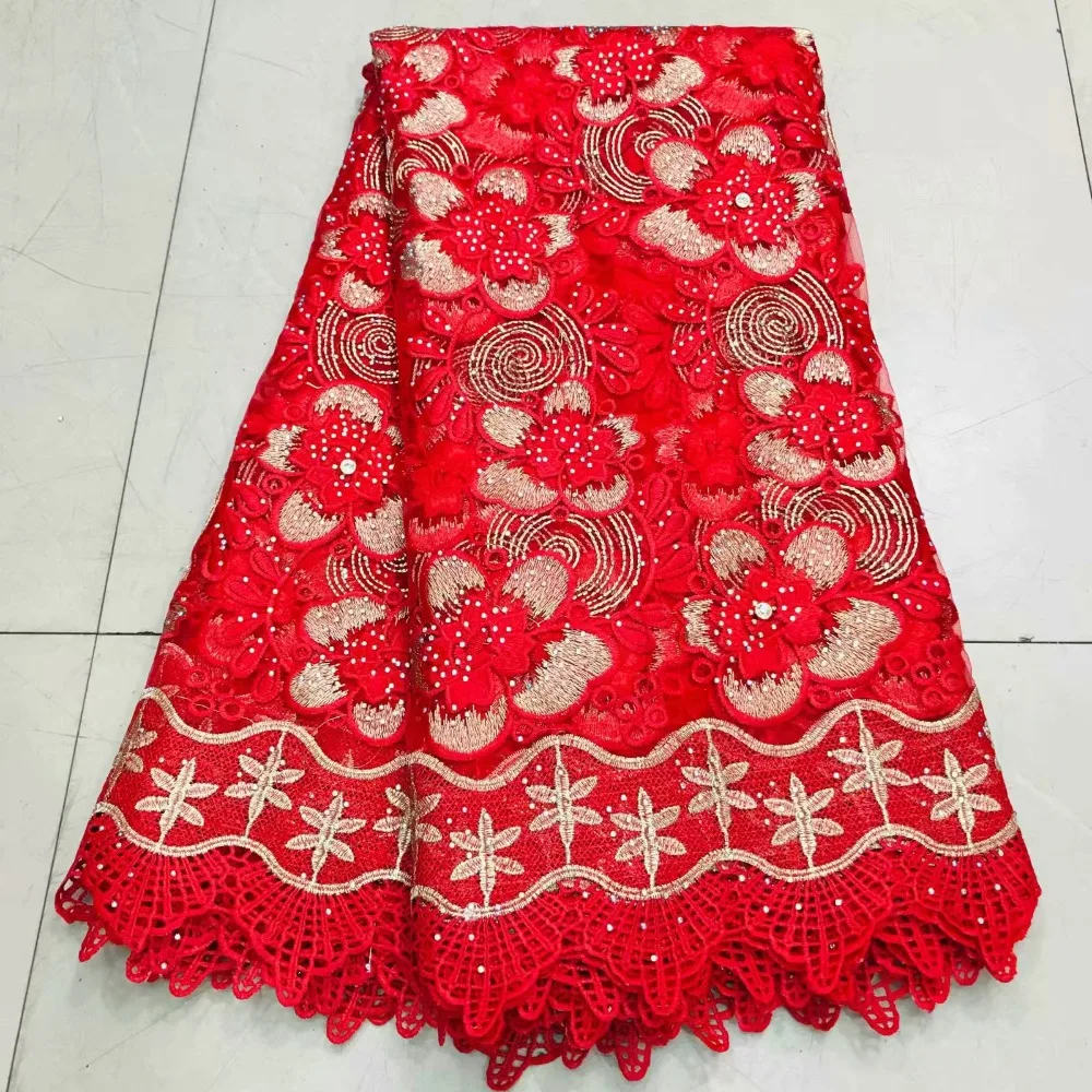 

pretty african guipure lace fabric flower embroidery with stone&bead 5 yards high quality swiss cord lace net fabric for wedding